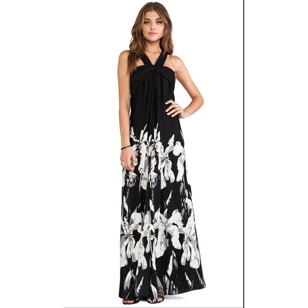 Halston Heritage Iris Print Halter Split Front Maxi Dress Size 12
